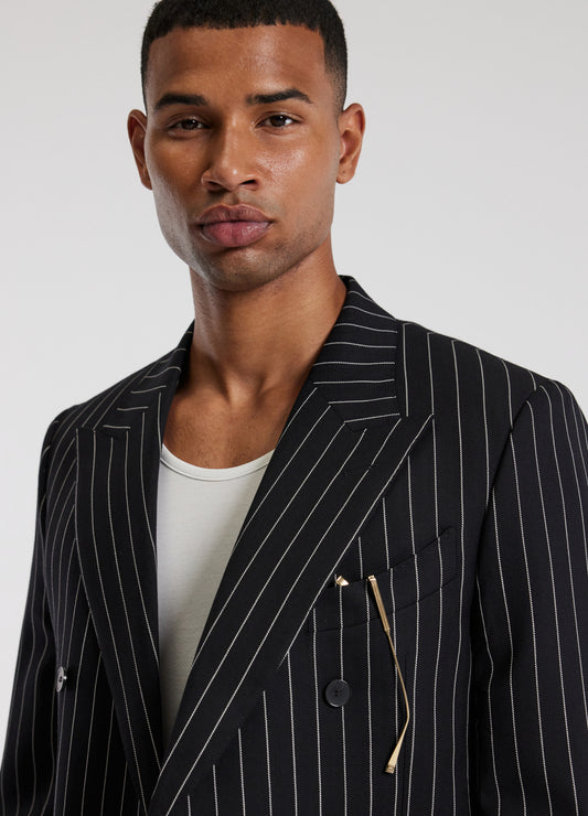 Pinstripe Double-Breasted Jacket Black