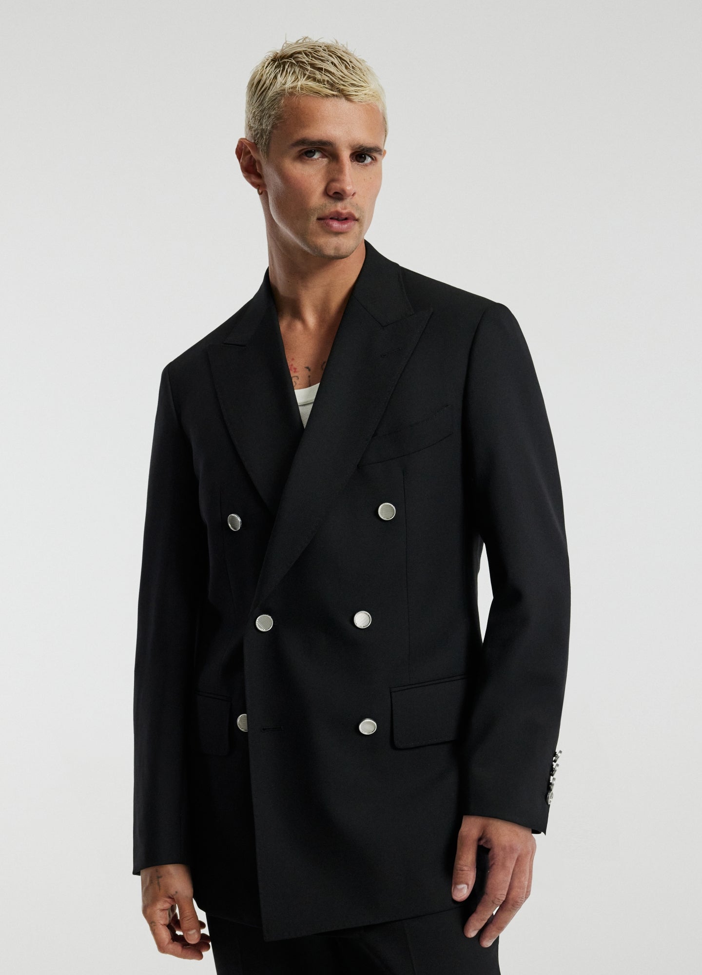 Wool Double-Breasted Blazer Black