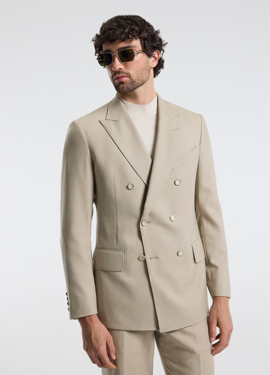 Wool Double-Breasted Blazer Sand