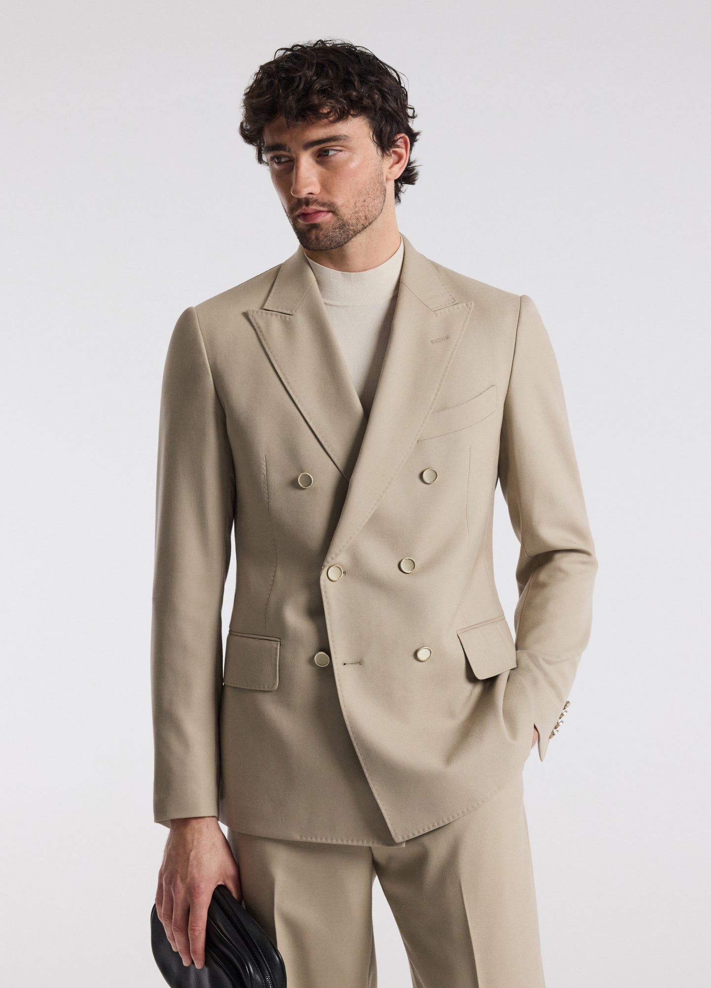 Wool Double-Breasted Blazer Sand