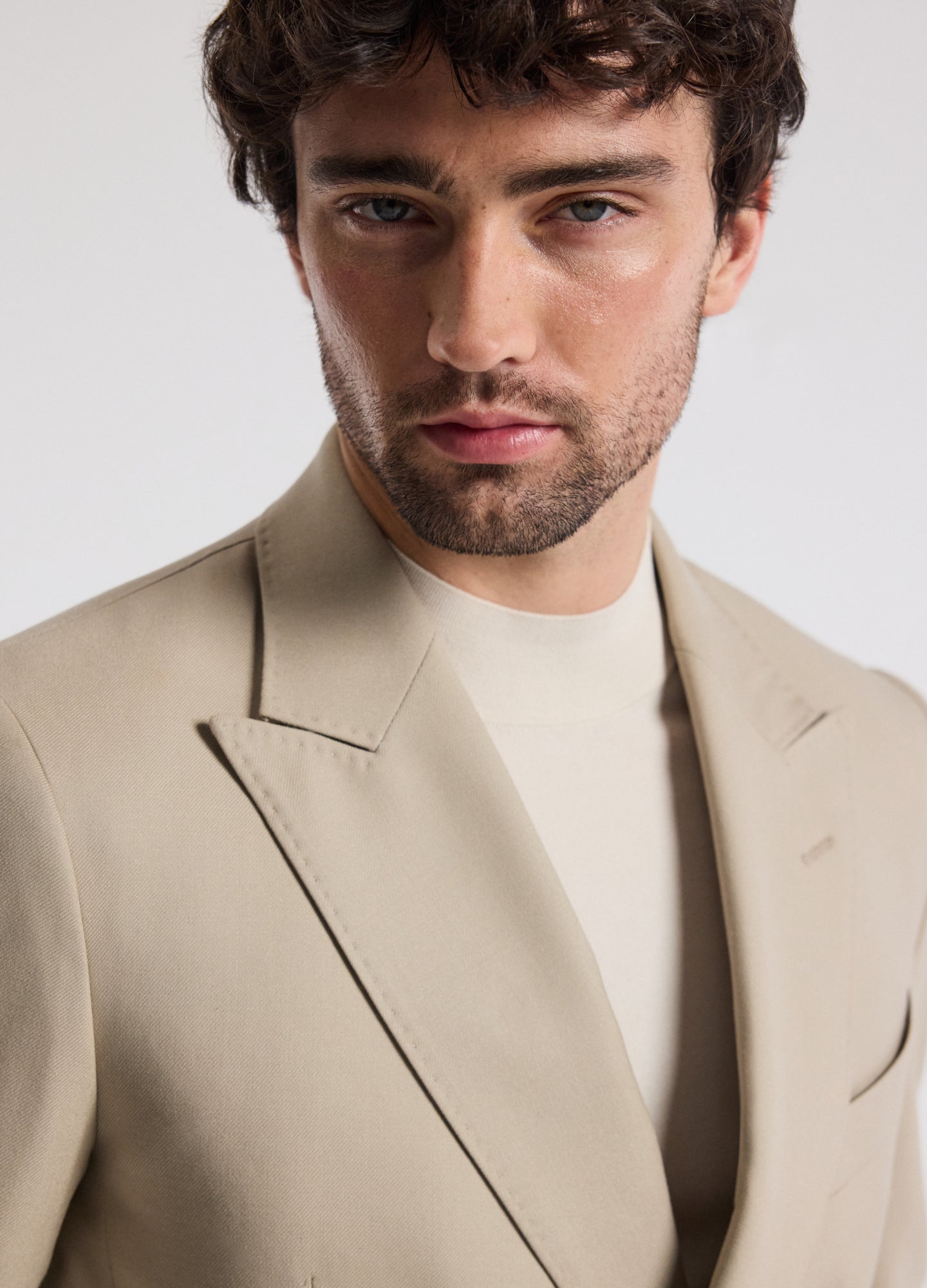 Wool Double-Breasted Blazer Sand