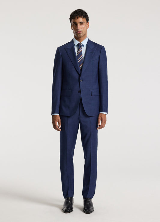 Micro Check Wool Suit Jacket Royal Blue