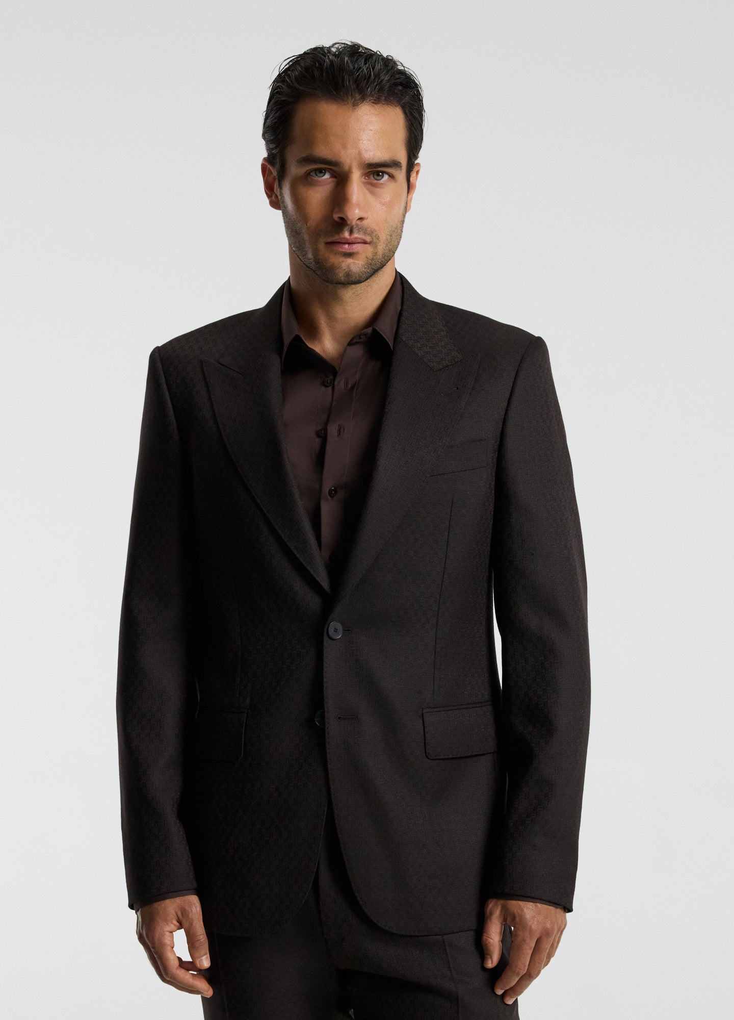 Jacquard Wool Suit Jacket Chocolate