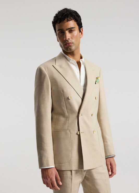 Linen Wool Double-Breasted Suit Jacket Natural