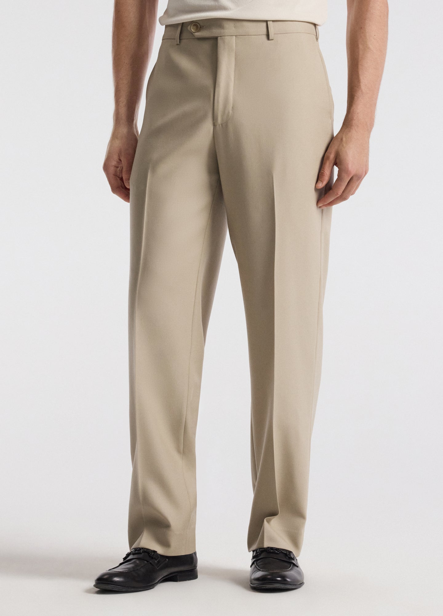Straight Leg Wool Pants Sand