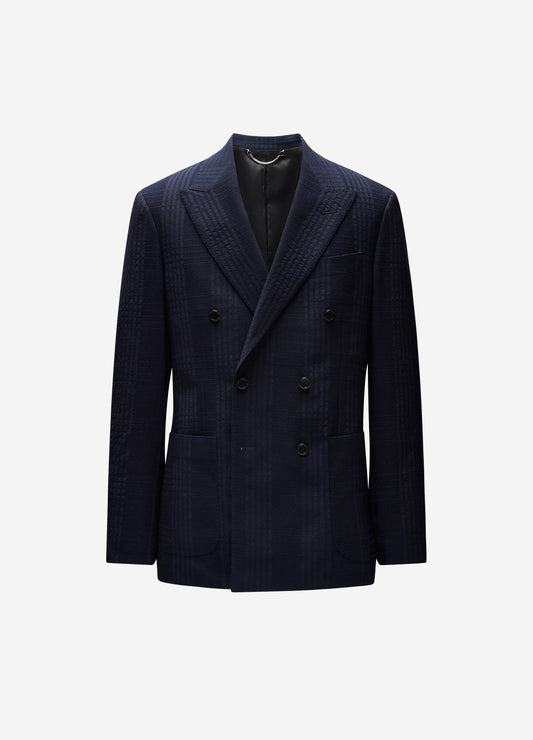 Double-Breasted Shadow Check Suit Jacket Navy