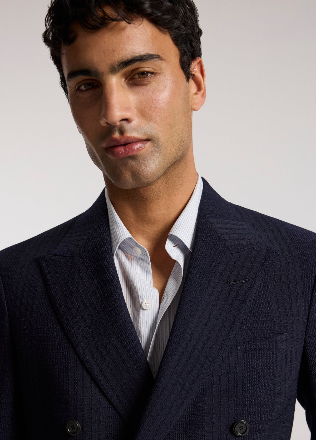 Double-Breasted Shadow Check Suit Jacket Navy