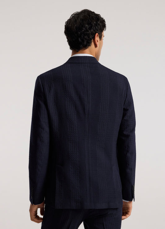 Double-Breasted Shadow Check Suit Jacket Navy