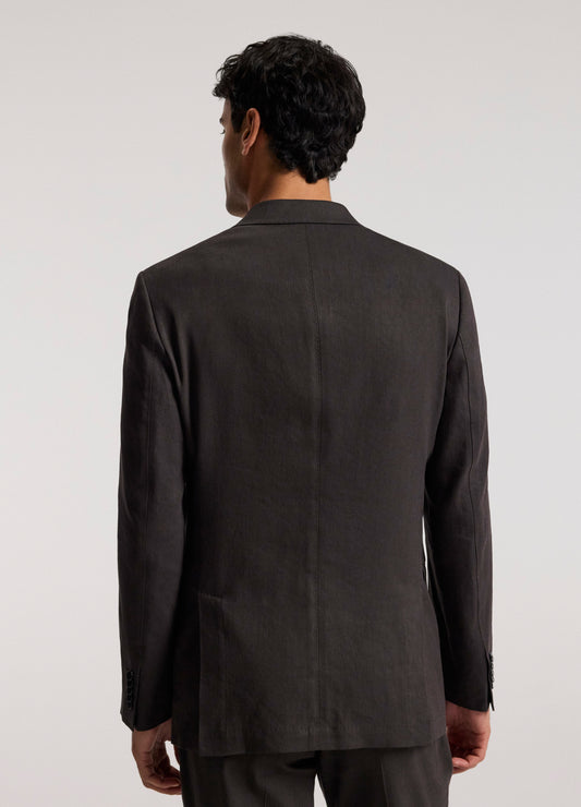 Double-Breasted Linen Blend Suit Jacket Chocolate
