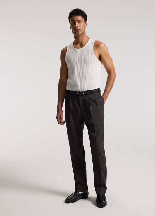 Straight Leg Linen Blend Suit Pants Chocolate