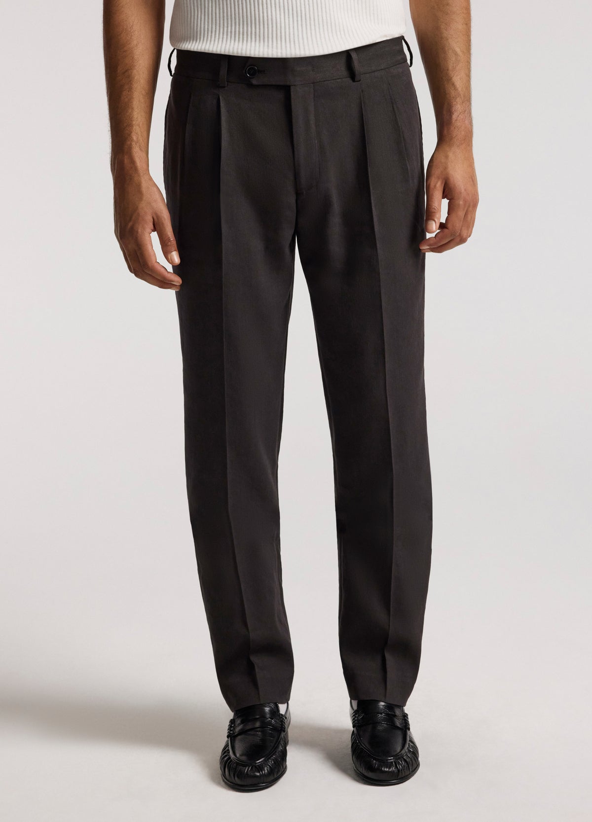 Straight Leg Linen Blend Suit Pants Chocolate