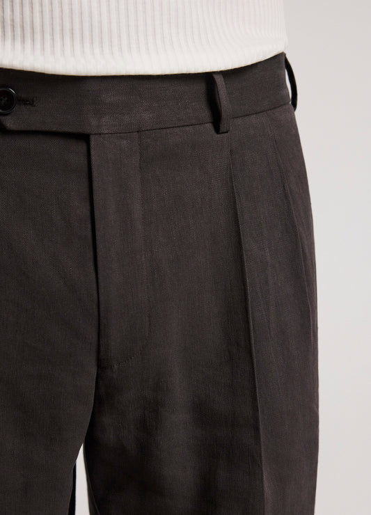 Straight Leg Linen Blend Suit Pants Chocolate