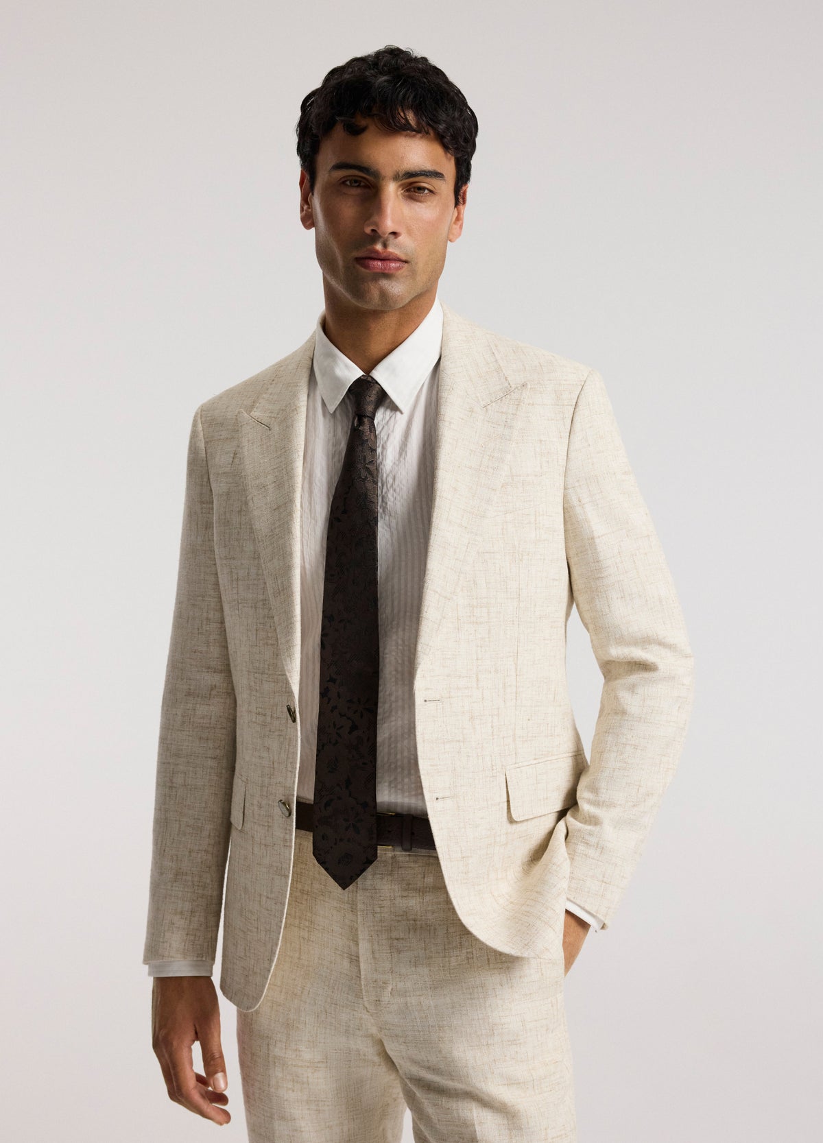 Tailored Crosshatch Suit Jacket Cream
