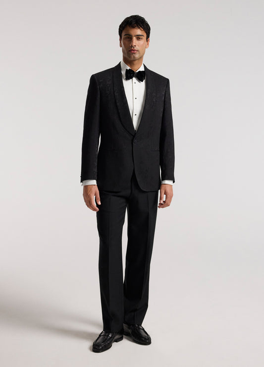 Jacquard Shawl Collar Tuxedo Jacket Black