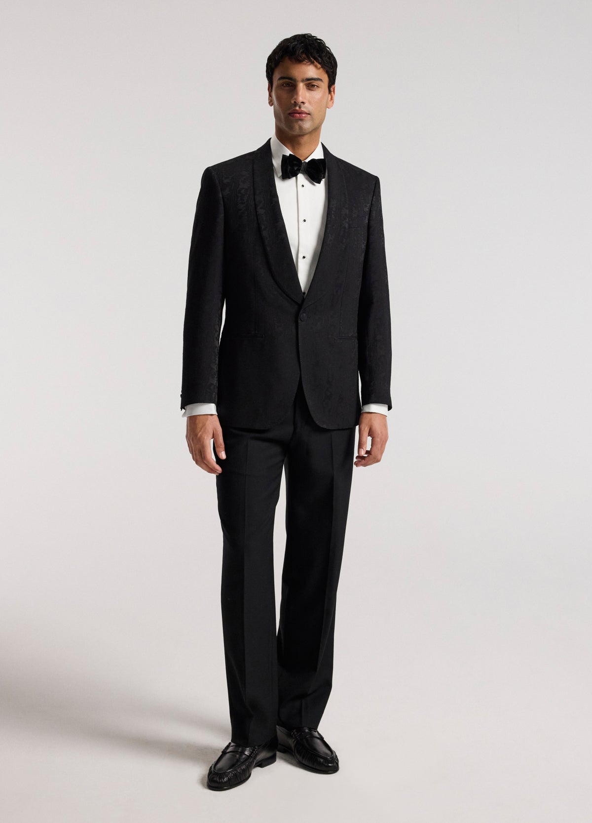 Jacquard Shawl Collar Tuxedo Jacket Black