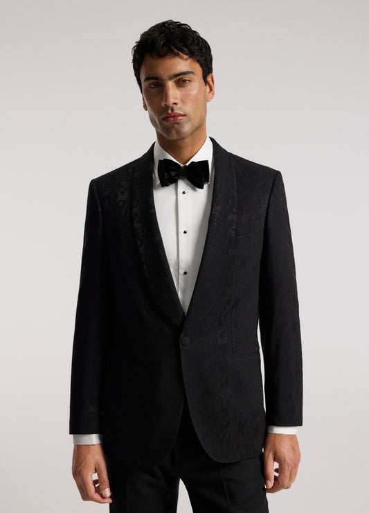 Jacquard Shawl Collar Tuxedo Jacket Black