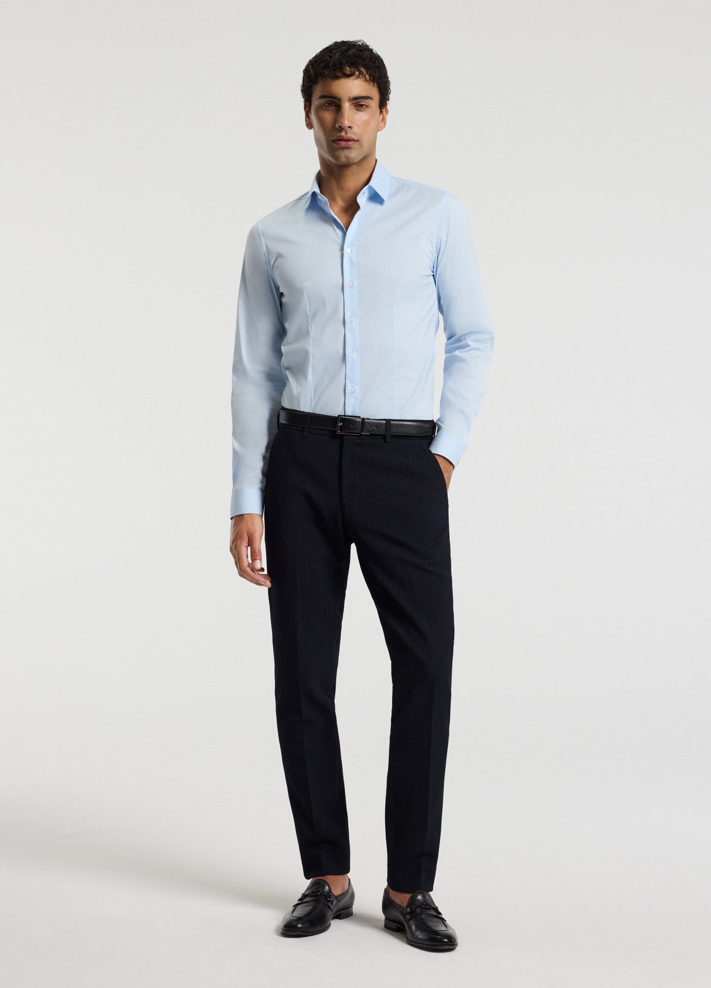 Stretch Cotton Poplin Shirt Light Blue