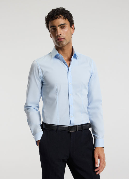 Stretch Cotton Poplin Shirt Light Blue