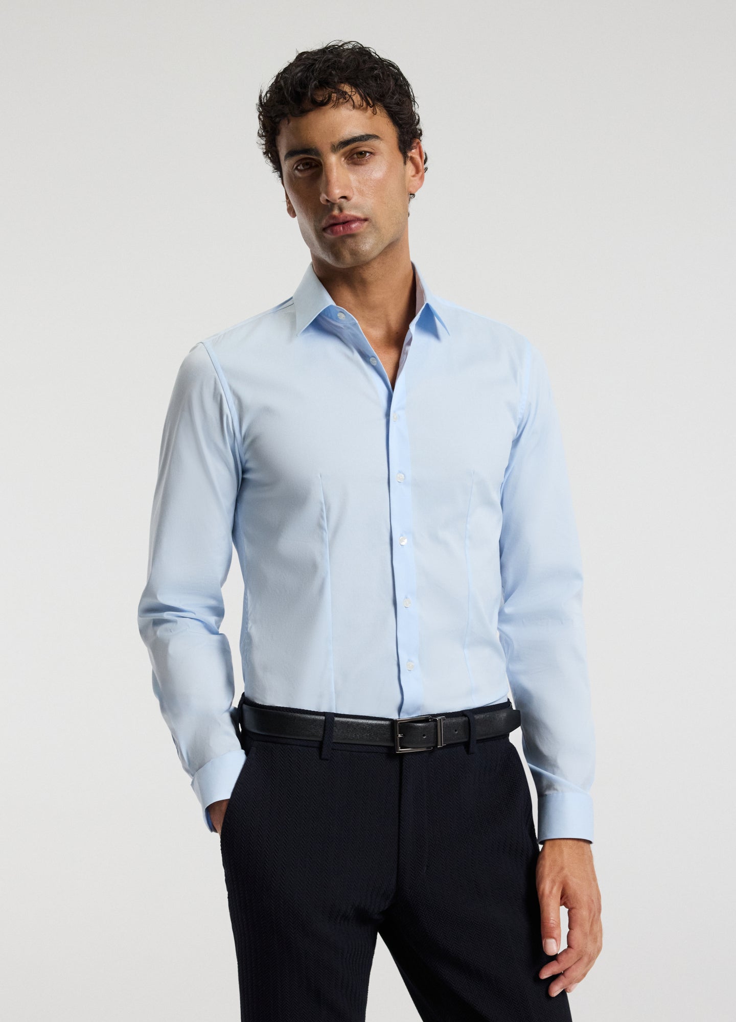 Stretch Cotton Poplin Shirt Light Blue