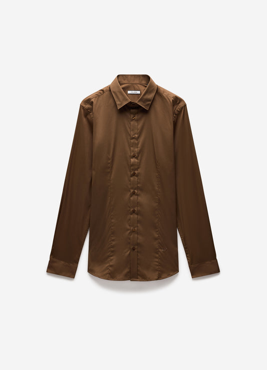 Stretch Cotton Poplin Shirt Chestnut