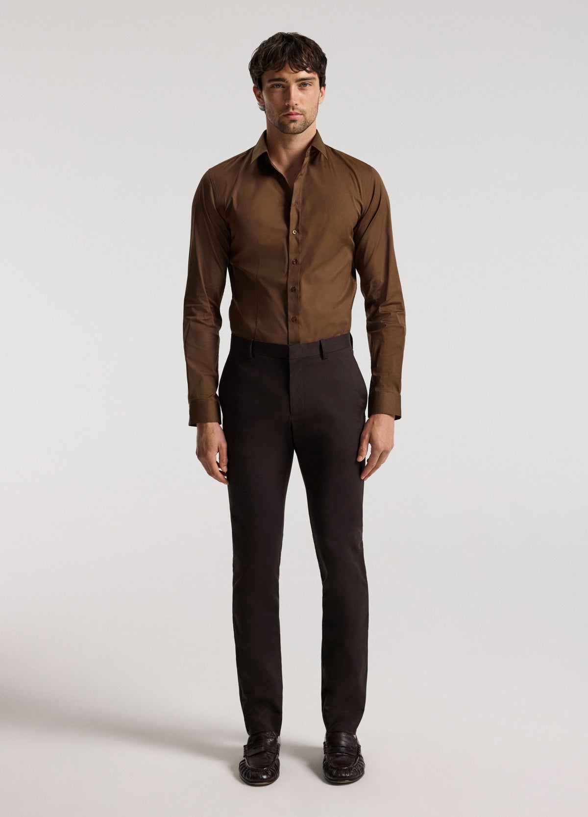 Stretch Cotton Poplin Shirt Chestnut