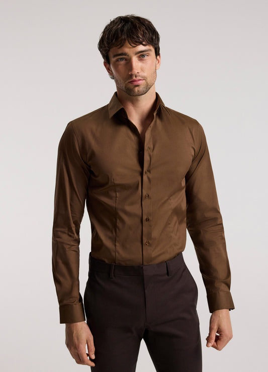 Stretch Cotton Poplin Shirt Chestnut