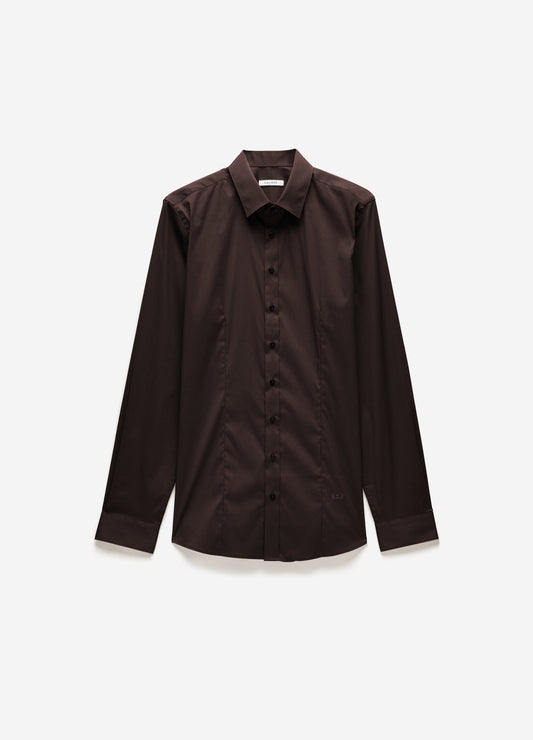 Stretch Cotton Poplin Shirt Chocolate