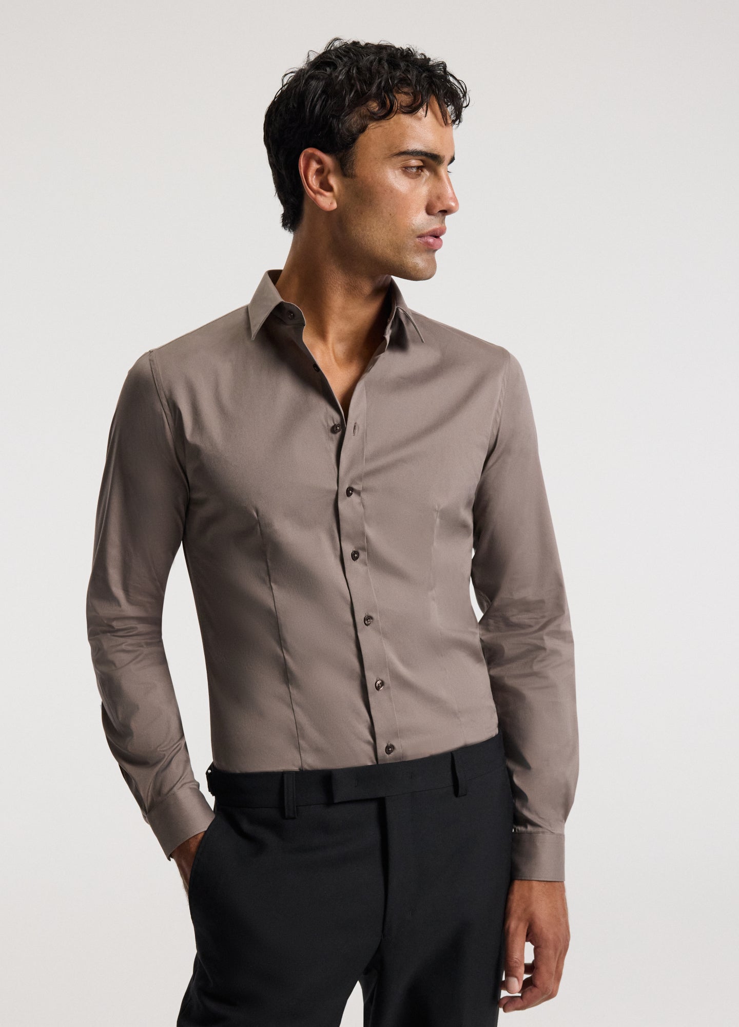 Stretch Cotton Poplin Shirt Sepia