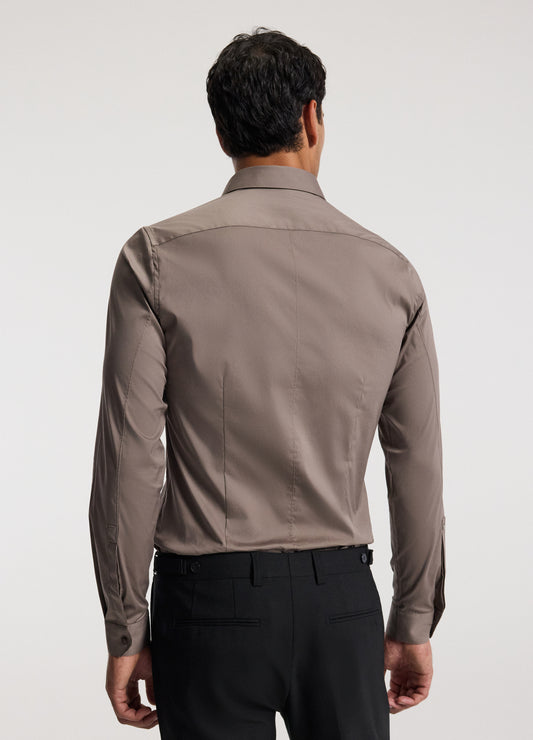 Stretch Cotton Poplin Shirt Sepia