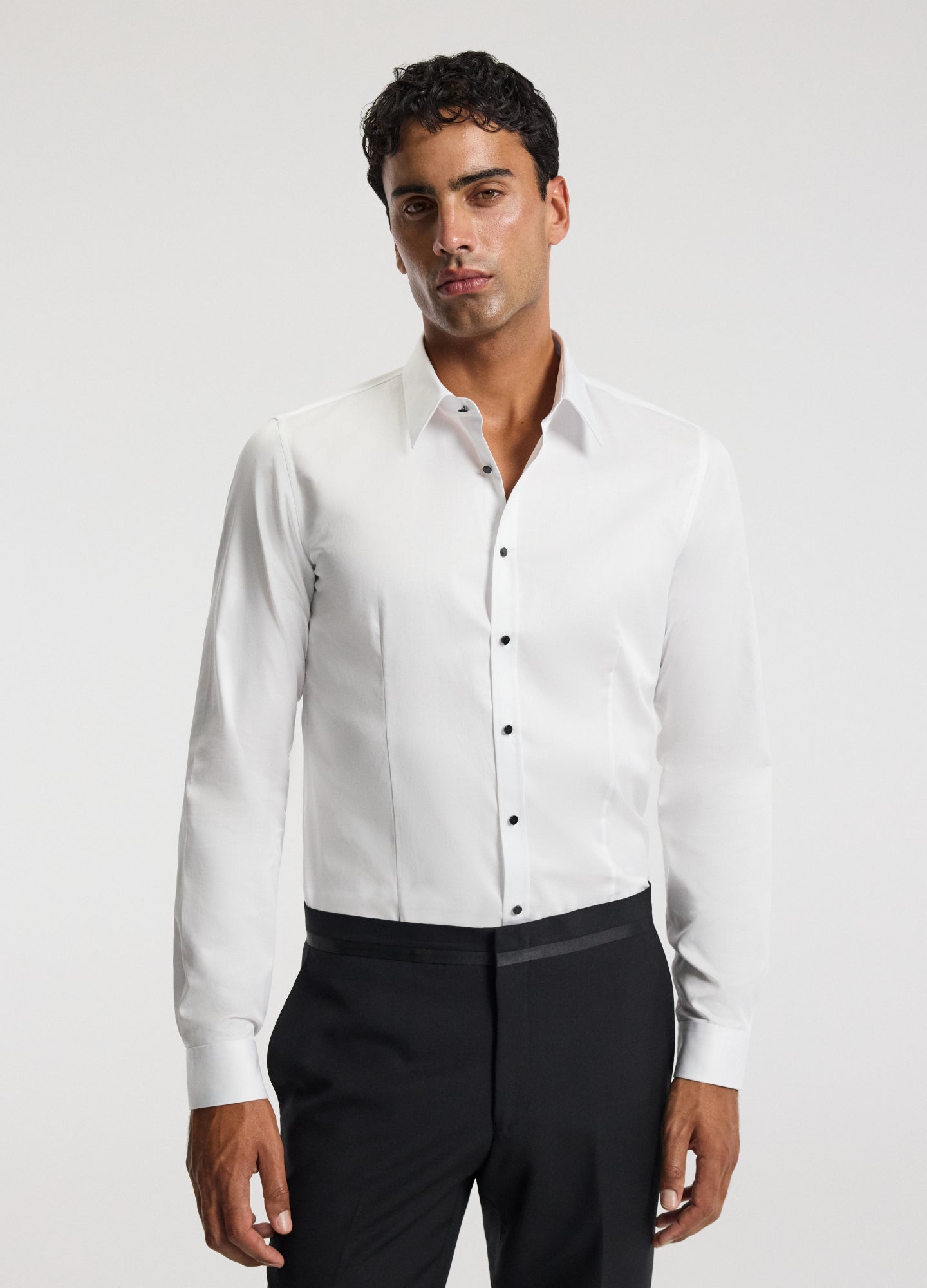 Tailored Fit Studded Twill Evening Shirt White
