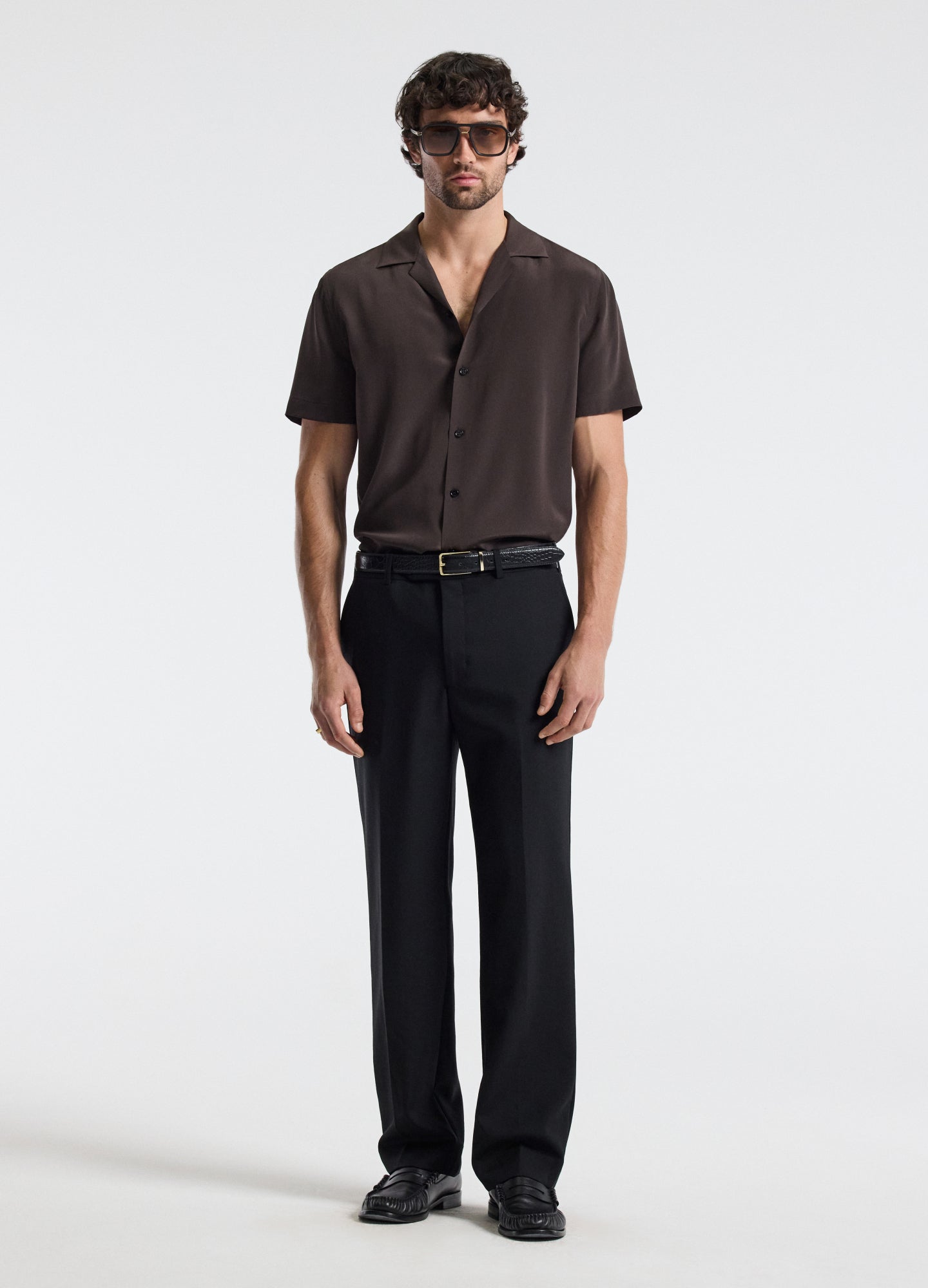 Camp Collar Silk Shirt Espresso