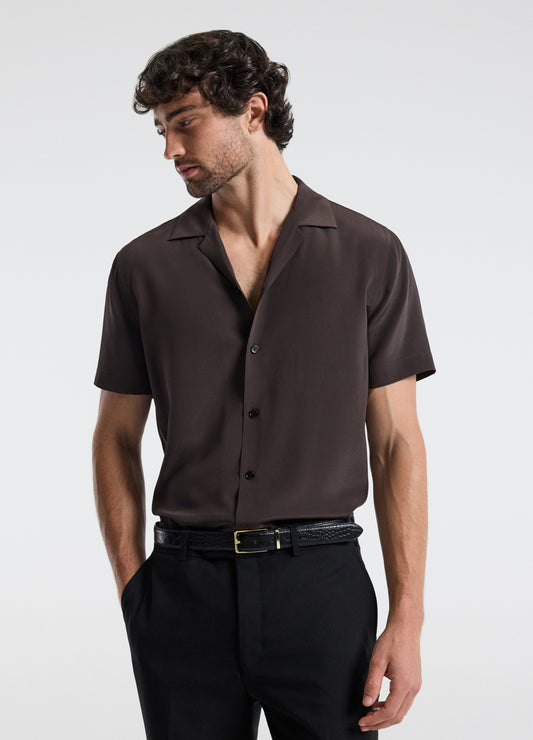 Camp Collar Silk Shirt Espresso