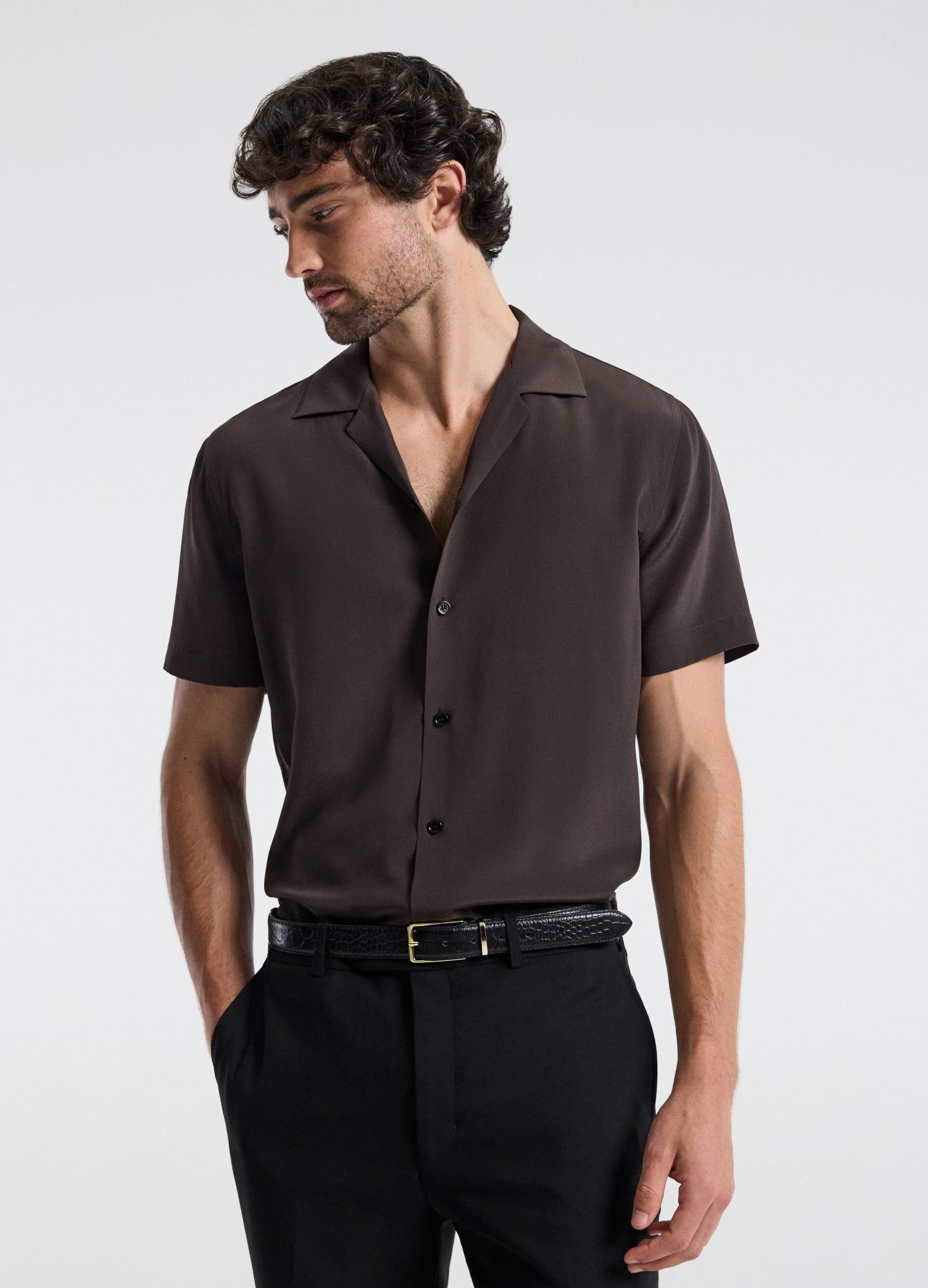 Camp Collar Silk Shirt Espresso