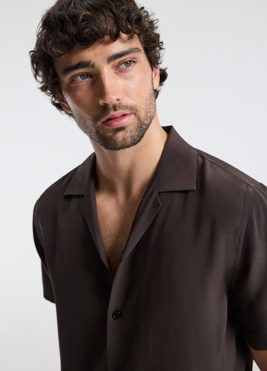 Camp Collar Silk Shirt Espresso