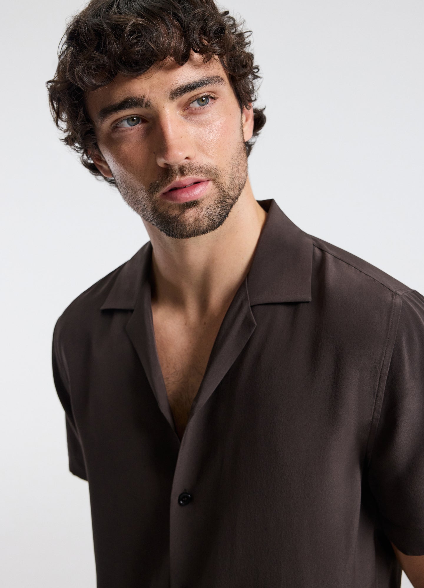 Camp Collar Silk Shirt Espresso