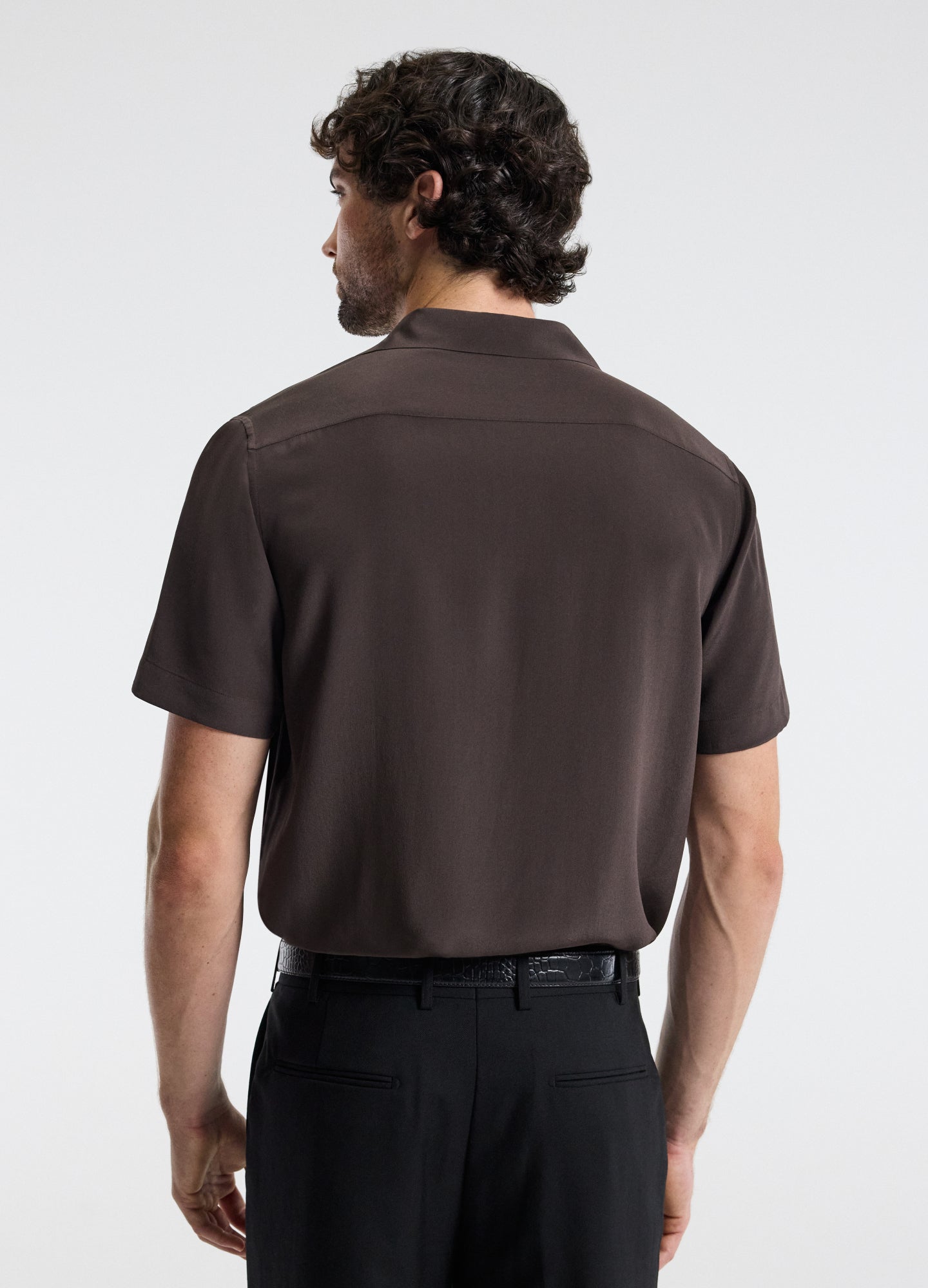Camp Collar Silk Shirt Espresso