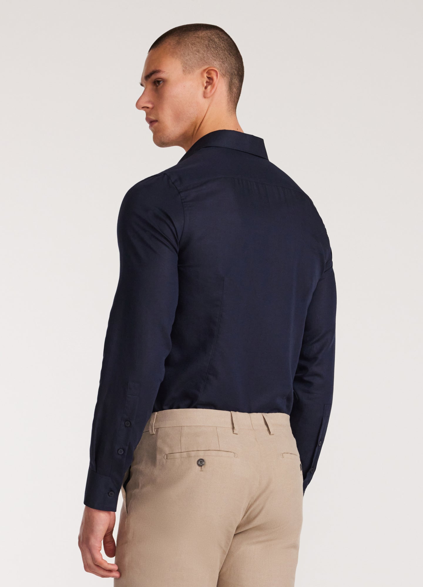 Topstitch Cotton Linen Shirt Navy