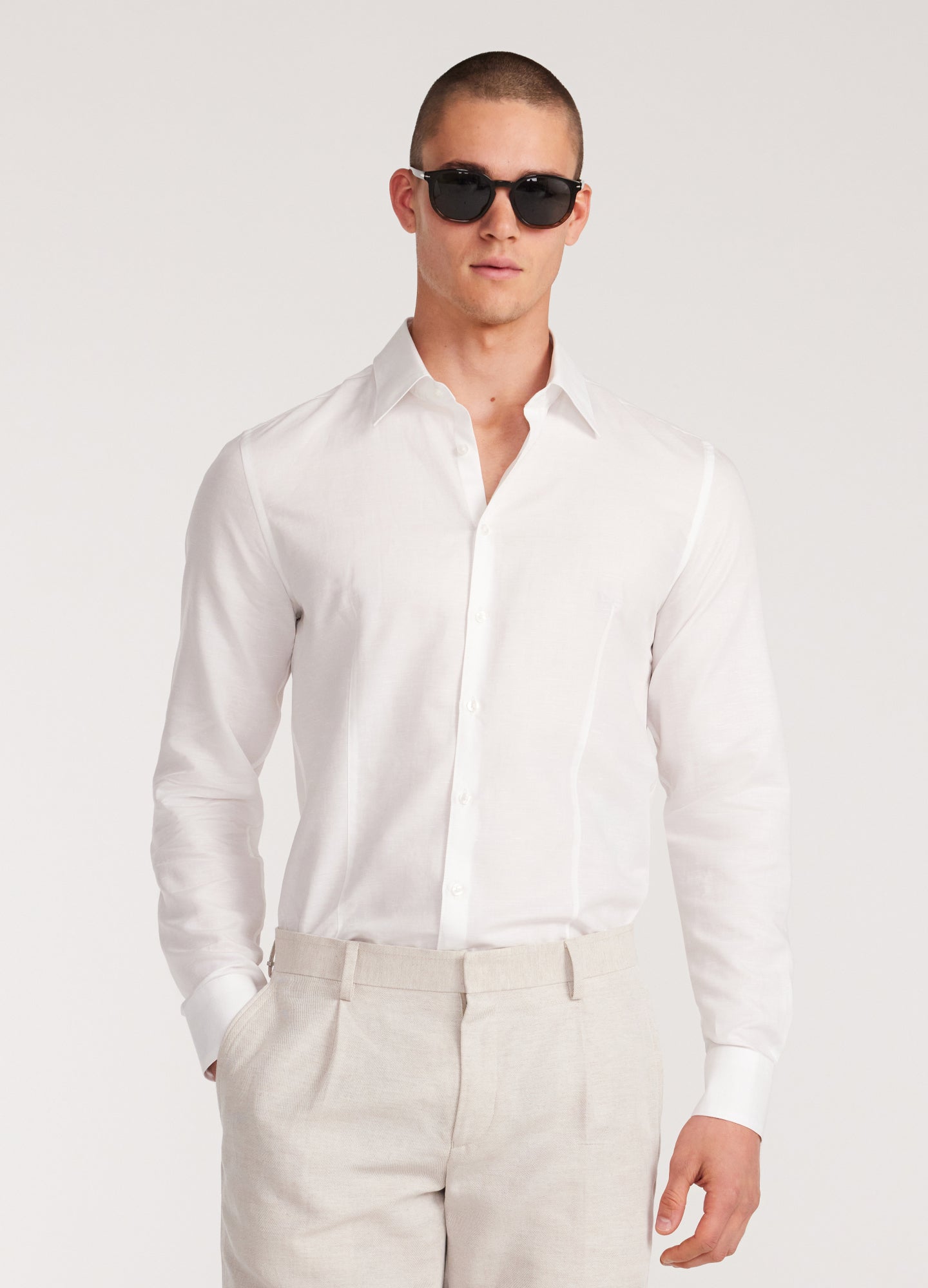 Topstitch Cotton Linen Shirt White