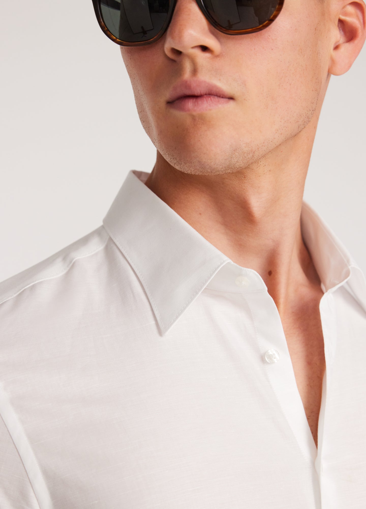 Topstitch Cotton Linen Shirt White