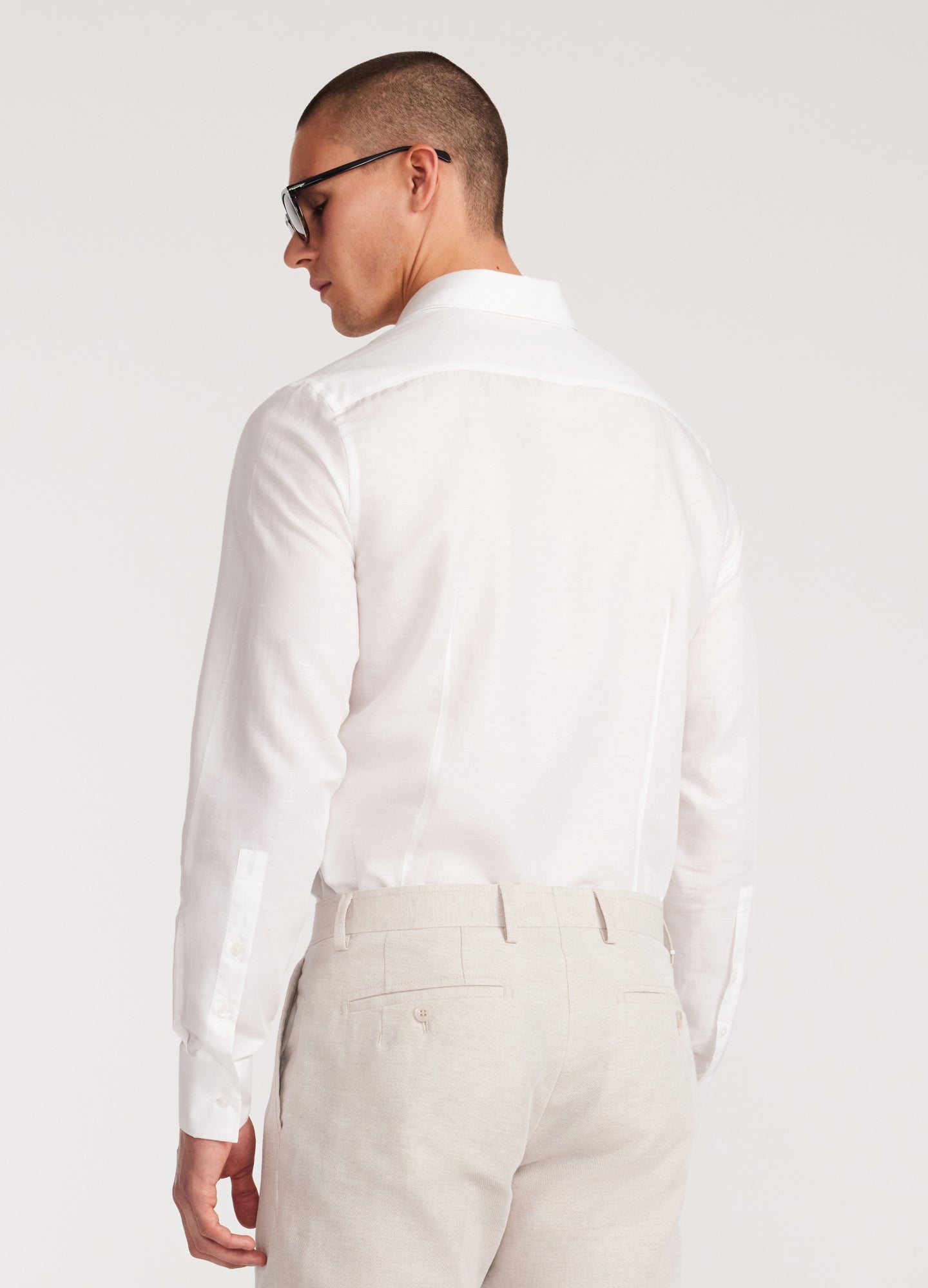 Topstitch Cotton Linen Shirt White