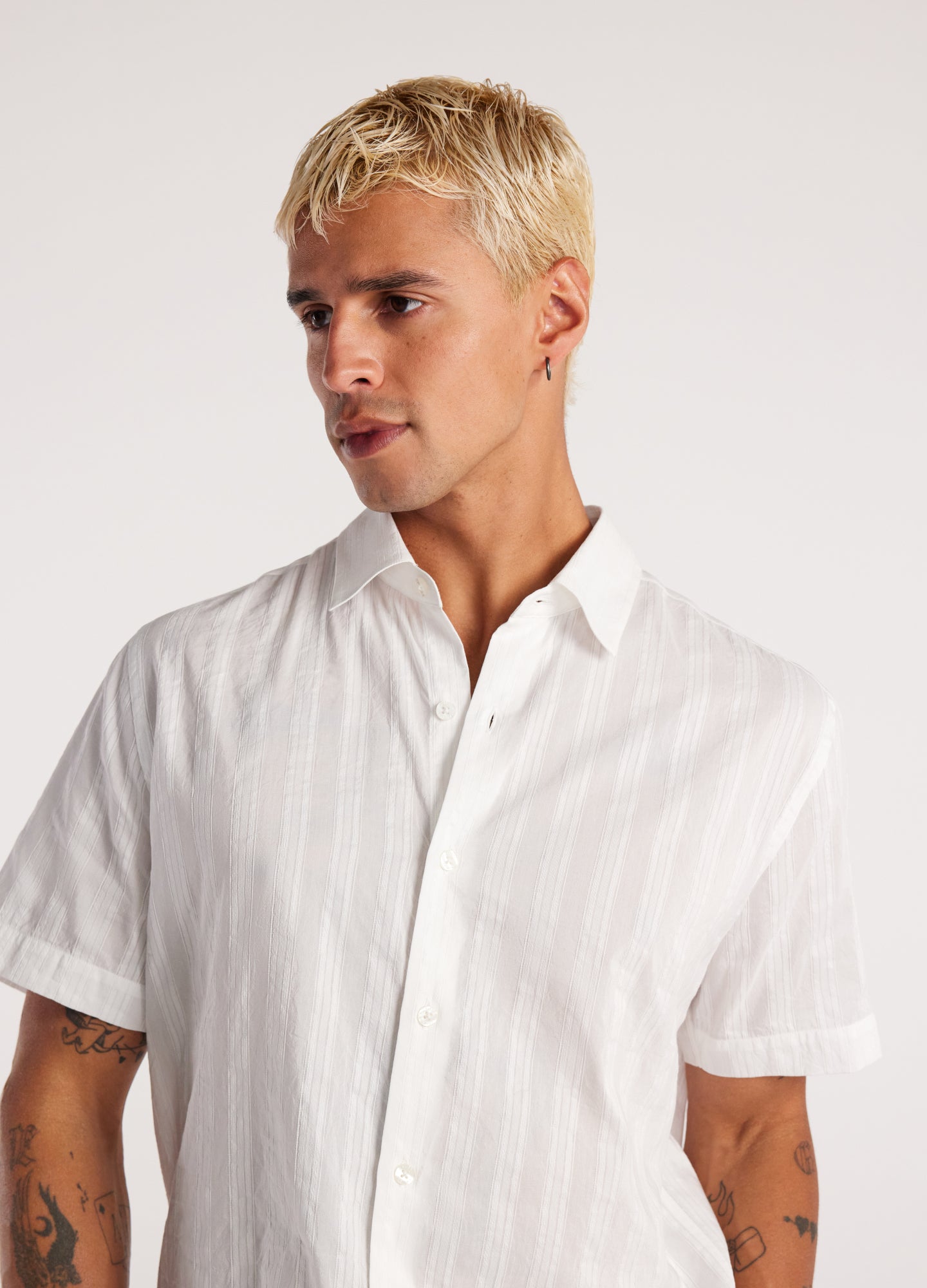 Sheer Striped Short Sleeve Shirt White