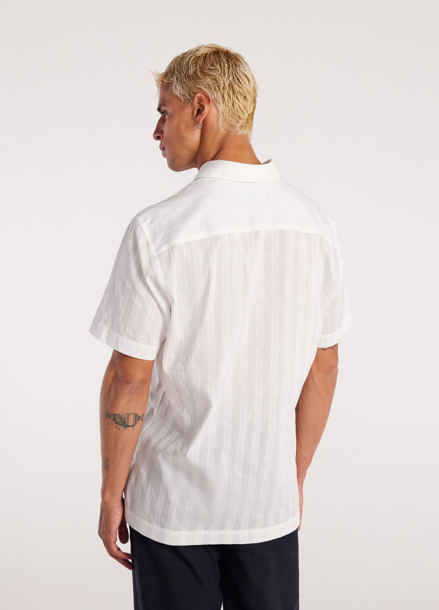 Sheer Striped Short Sleeve Shirt White