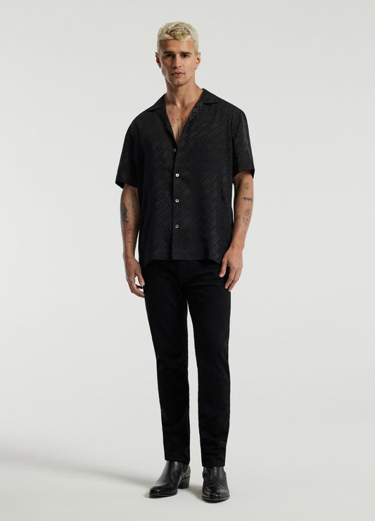 Monogram Silk Short Sleeved Shirt Black