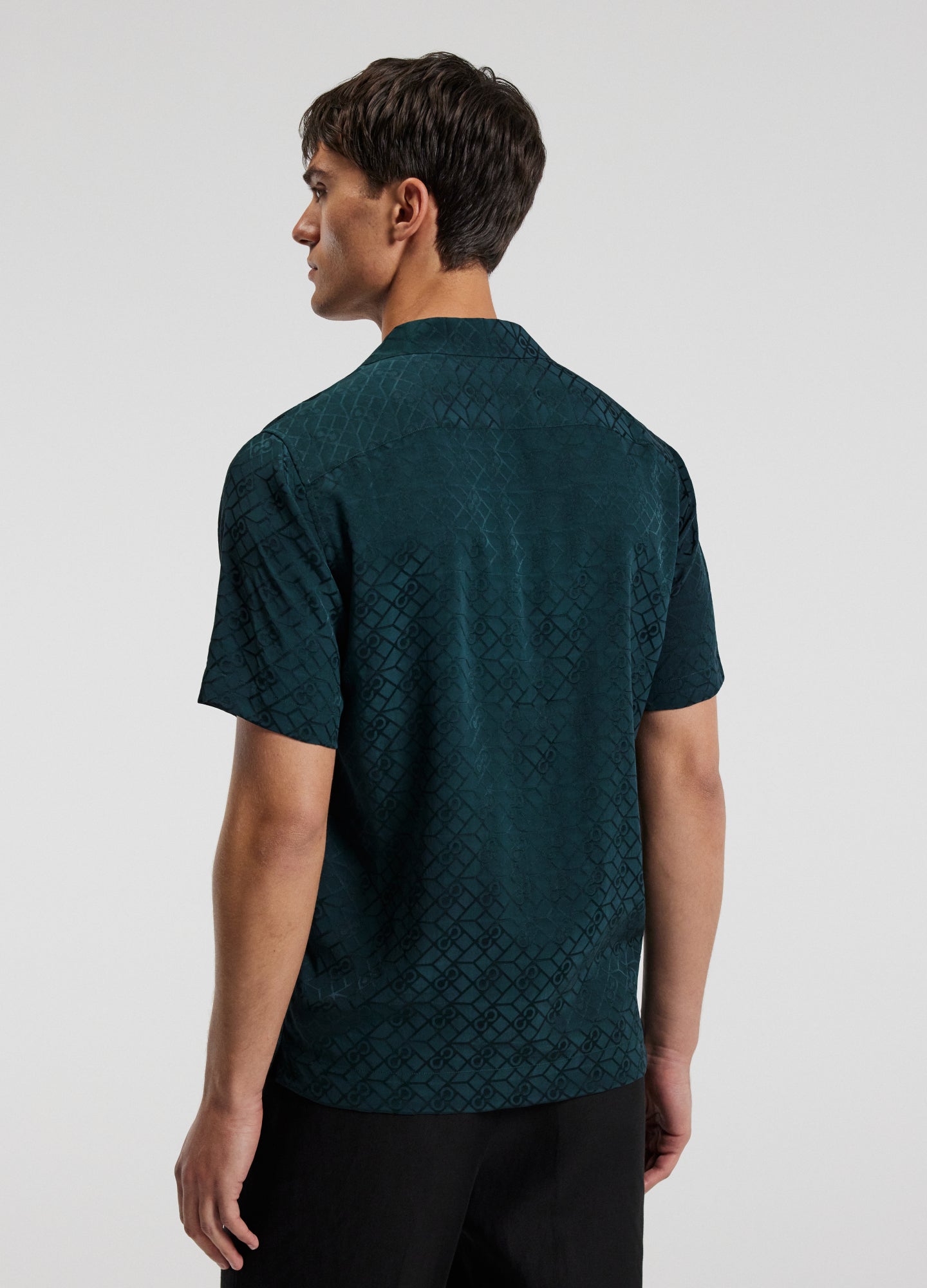 Logo Jacquard Silk Short Sleeve Shirt Hunter Green