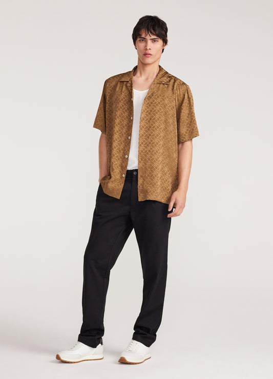 Logo Jacquard Silk Short Sleeve Shirt Toffee