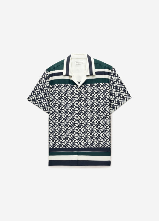 Monogram Scarf Print Short Sleeved Shirt Navy