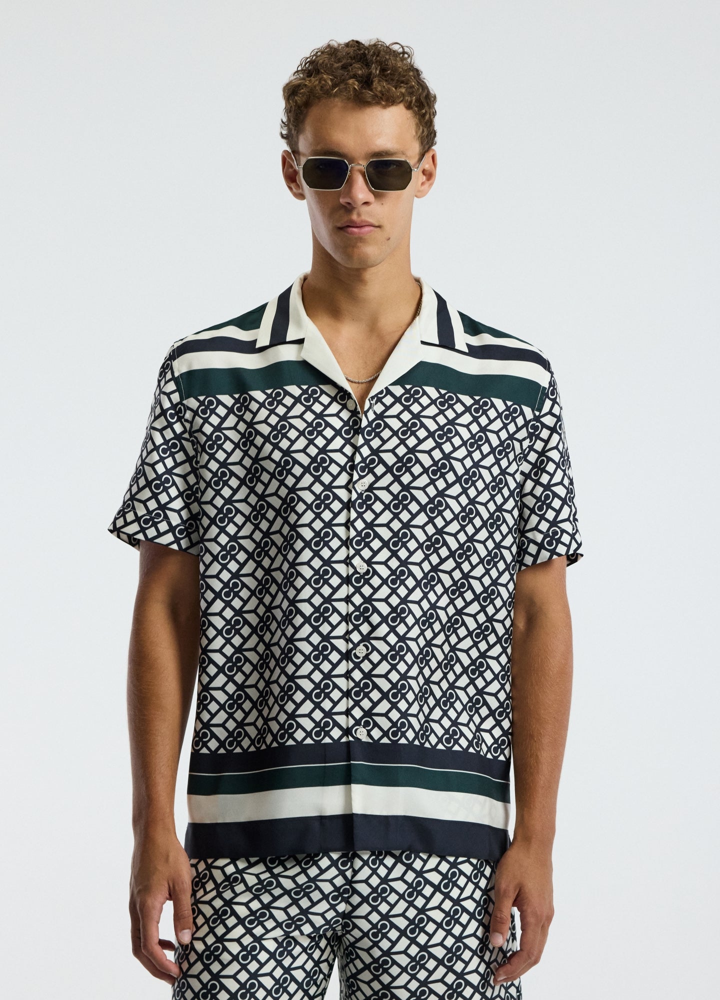 Monogram Scarf Print Short Sleeved Shirt Navy