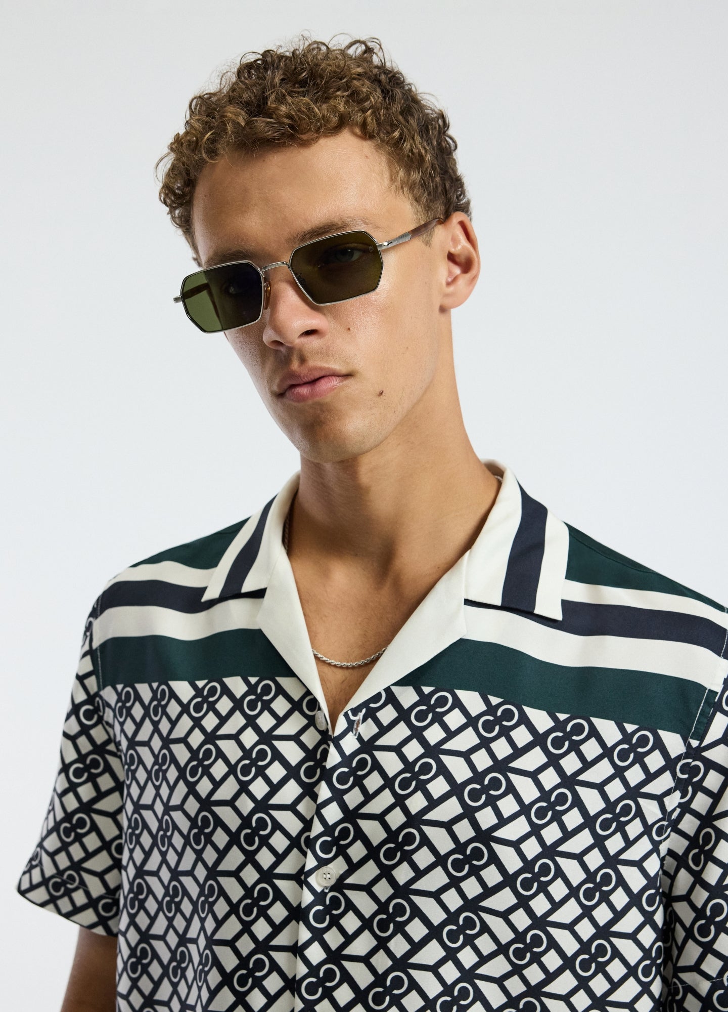 Monogram Scarf Print Short Sleeved Shirt Navy