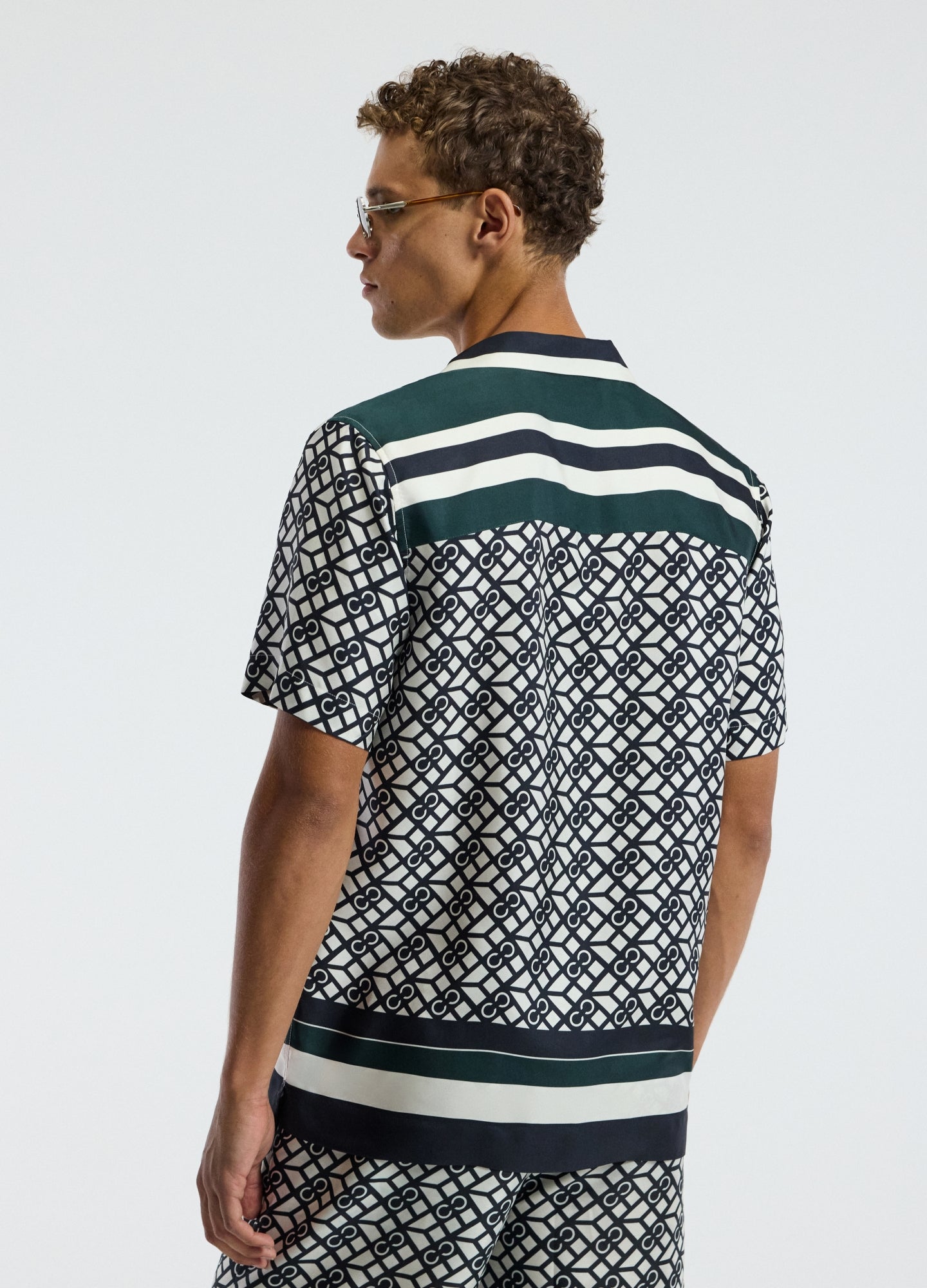 Monogram Scarf Print Short Sleeved Shirt Navy