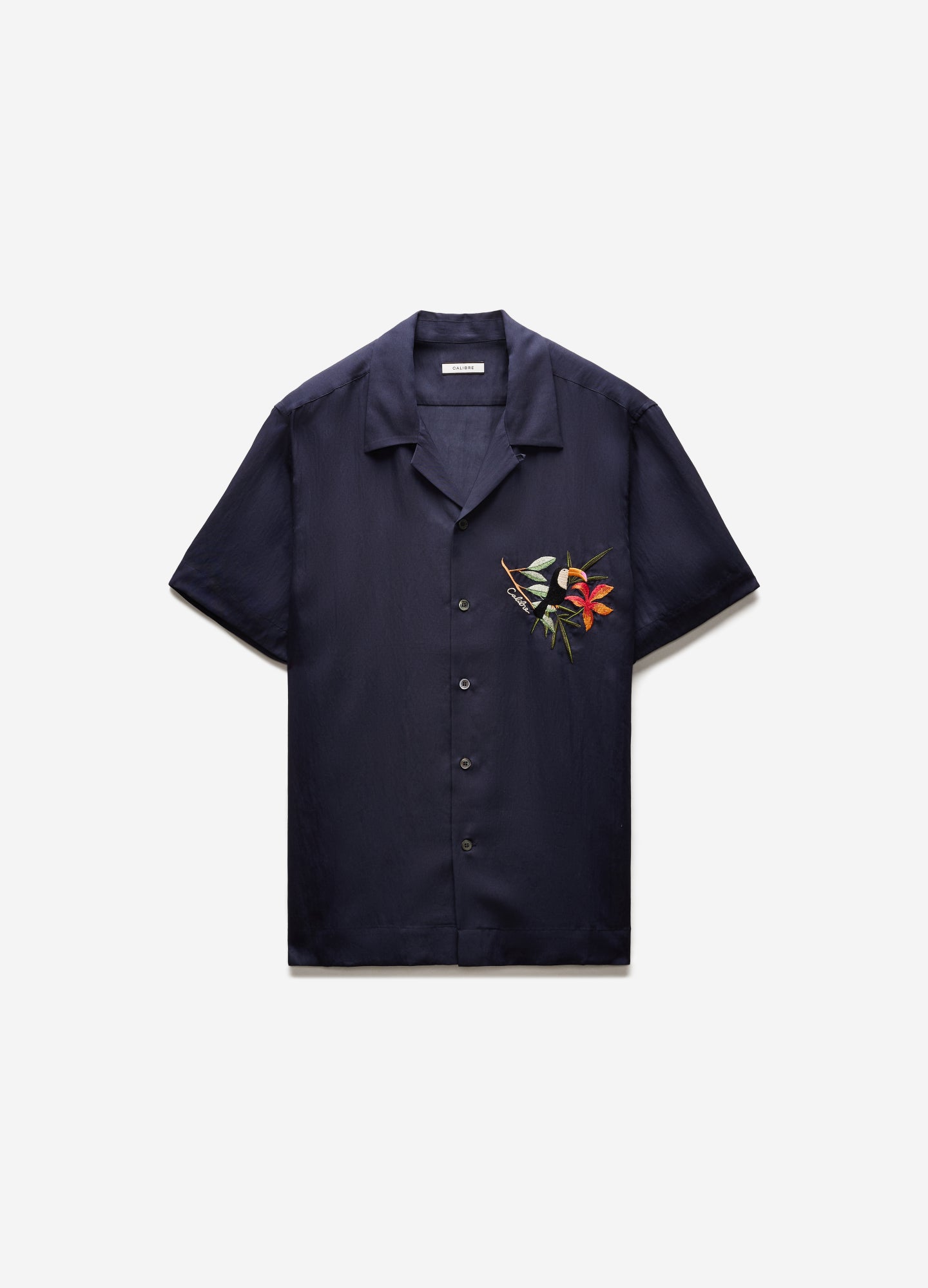 Toucan Embroidery Short Sleeve Shirt Navy